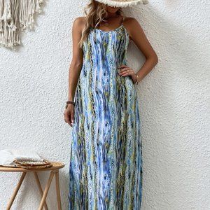 New All Over Print Cami Dress Blue